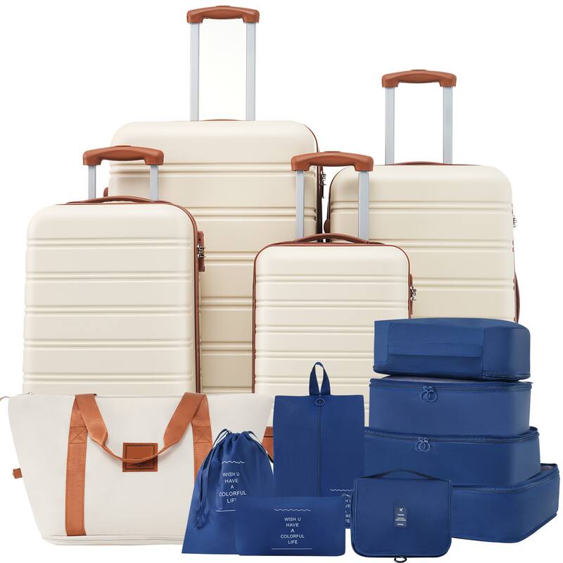 Luggage Set 4 Piece, ABS Hardside Expandable Luggage w/Spinner Wheels, TSA Lock, Spinner Wheels, Travel Bag - White