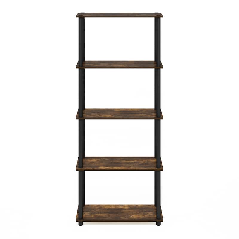 5 Tiers Wood Household Shelving Unit in Pine/Black (23.6 in. W x 57.4 in. H x 11.6 in. D) - 23.6