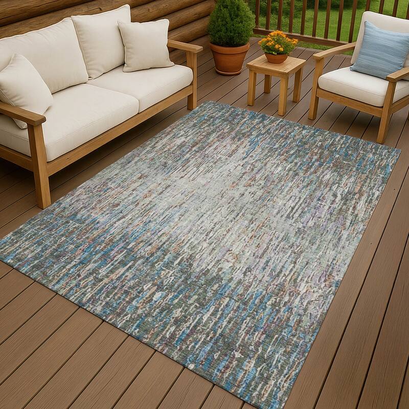 Machine Washable Indoor/ Outdoor Abstract Moxy Chantille Rug - Basil - 8' x 10'