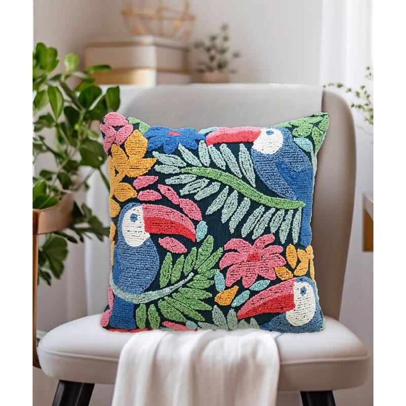Vibhsa Decorative Pillow with Birds and Floral Design, 20"X20"