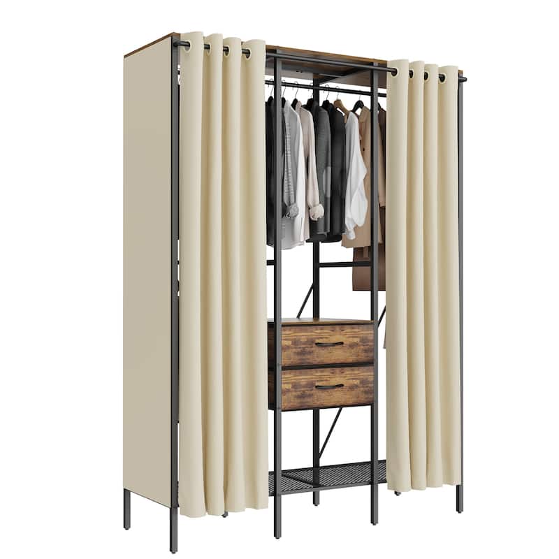 Freestanding Clothing Organizer Stand Wardrobe with Hanging Rails - 59"x20"x84"