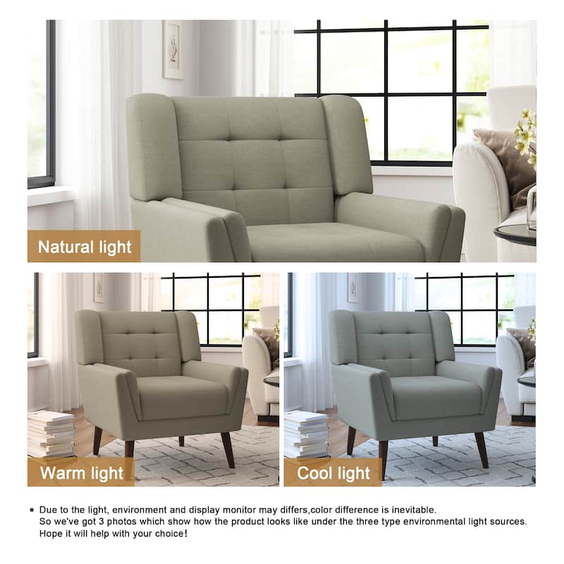 2 Set Mid Century Modern Linen Accent Armchair with Wooden Legs