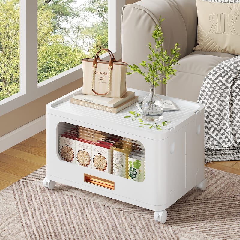 VECELO 1-Tier & 2-Tier White Plastic Rolling Storage Cabinet with Wheels & Transparent Drawers No Tools Assembly for Bedroom - 1-tier - White