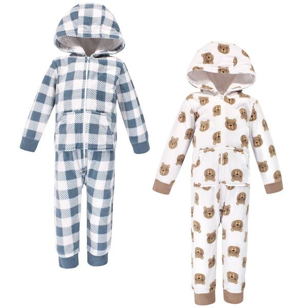slide 1 of 1, Hudson Baby Toddler Boy Fleece Jumpsuits, Coveralls, and Playsuits 2pk, Little Bear 2T - Brown/Blue