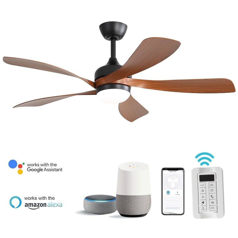 45/52 Inch Ceiling Fan with Remote & Lights Quiet DC Motor 5 Blade High CFM Modern Fan - Black With Brown - 45'' Smart Control(Remote+APP+Voice Control)