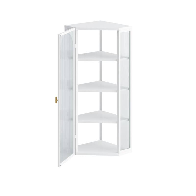 White Glass Door Wall Mounted Bathroom Corner Cabinet with Featuring Four-tier Storage for Kitchen