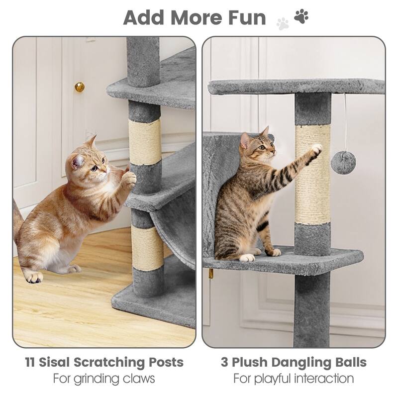 Gymax 66'' Tall Cat Tree w/2 Condos Sisal Scratching Posts Plush Perch