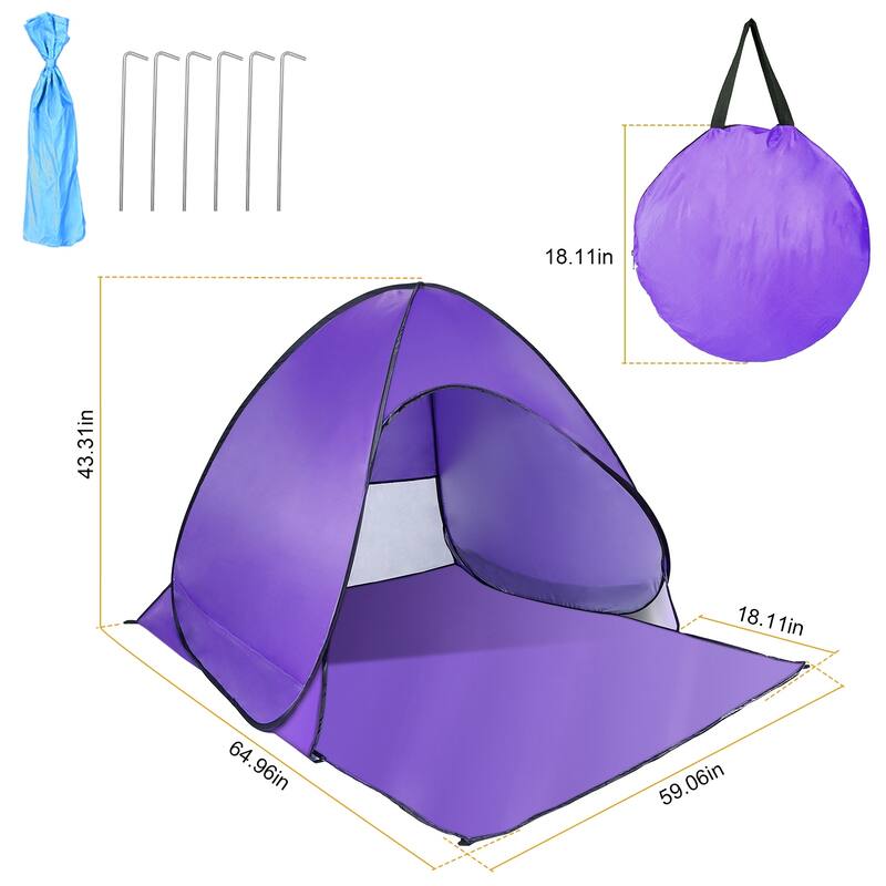 Pop Up Beach Tent Sun Shade Shelter Anti-UV Waterproof 2-3 Person - 64.96 x 59.06 x 43.31in