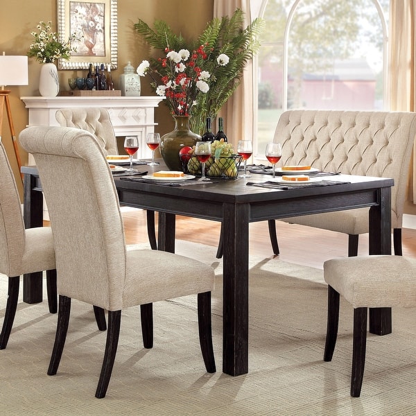 slide 2 of 15, Furniture of America Tays Contemporary Black Solid Wood Dining Table
