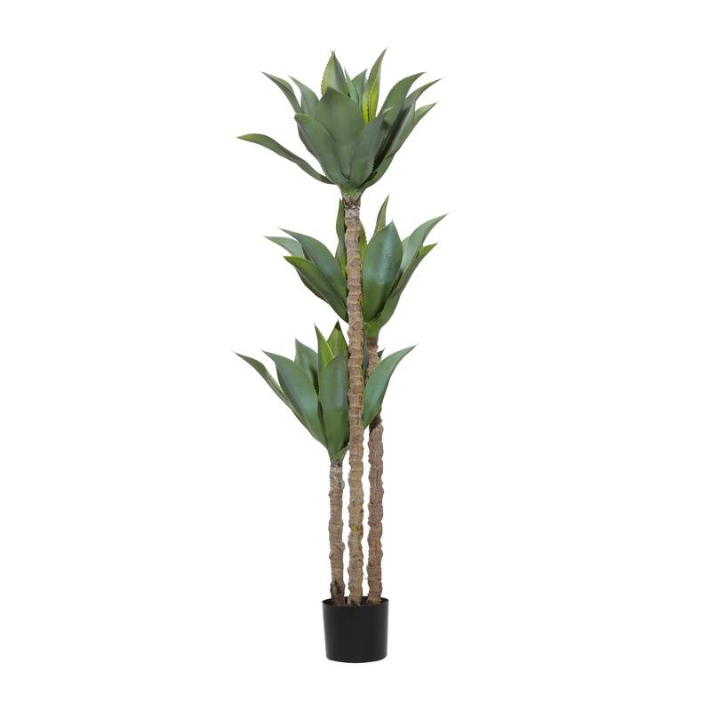 Faux Foliage Dracaena Artificial Tree with Realistic Leaves and Black Plastic Pot - Green - Roche River Decor