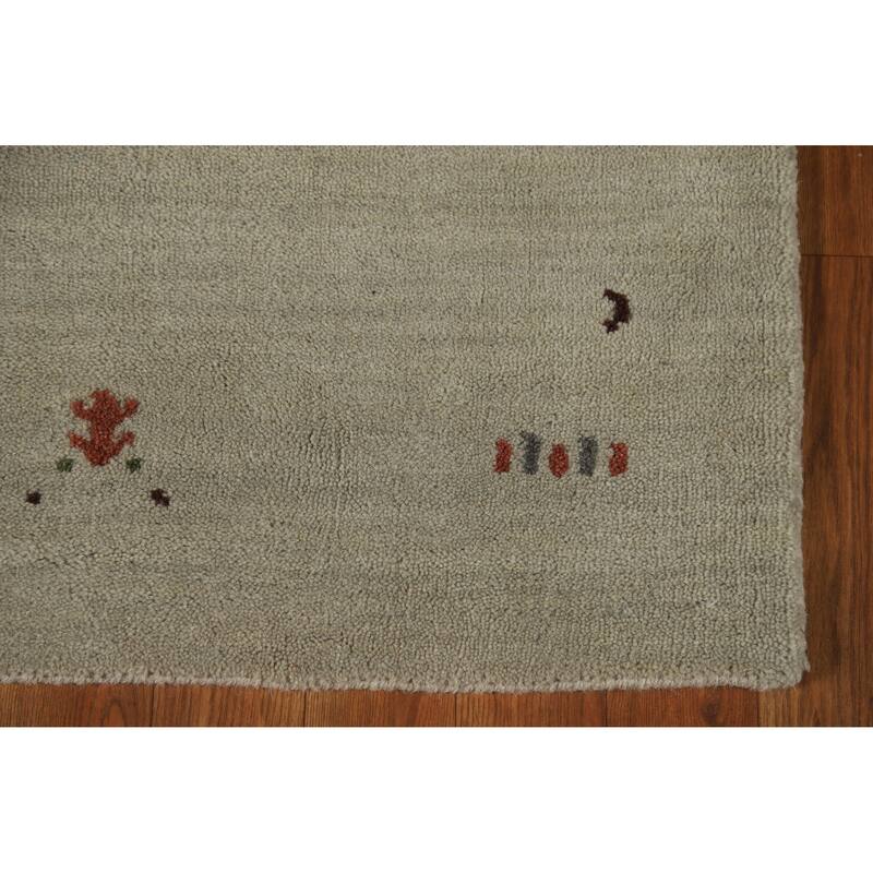 Tribal Gabbeh Indian Runner Rug Hand-Knotted Beige Wool Carpet - 2'8" x 11'5"