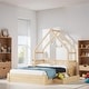 preview thumbnail 1 of 7, Queen Size House-shaped Bed with Half-guard, Wooden Platform Bed with Two Recess Handle Drawers, Natural Natural