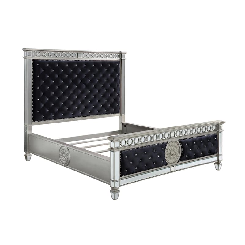 Solaro Dark Navy Blue Tufted Queen Bed