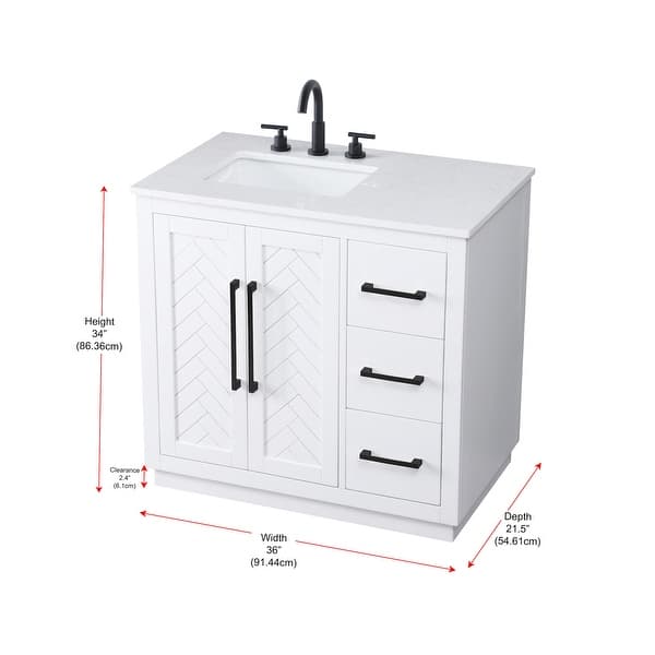 dimension image slide 1 of 2, Elegant Lighting VF29036 Chase 36" Free Standing Single Basin Vanity