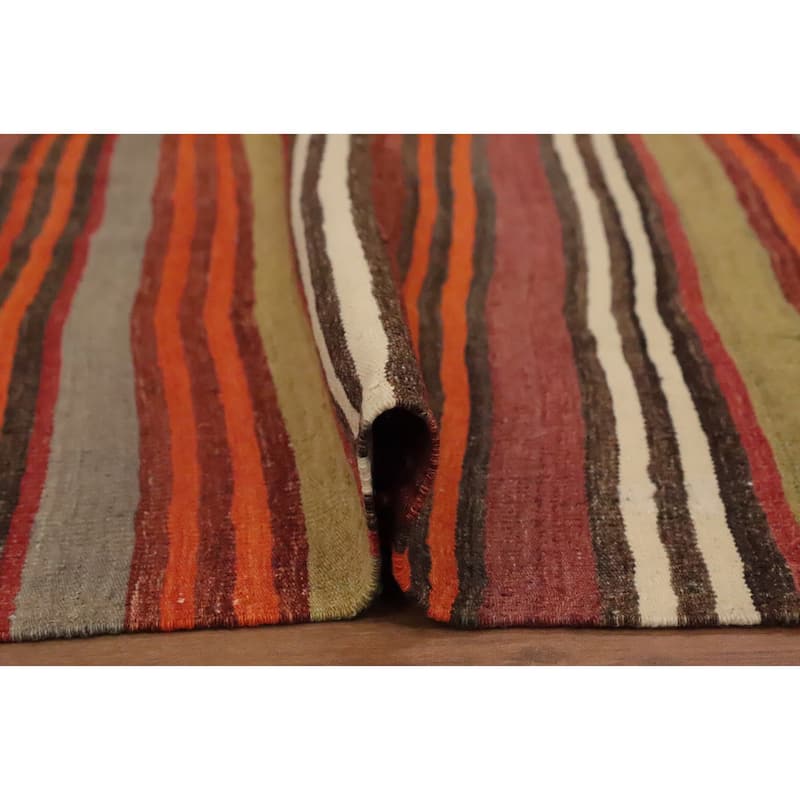 Hand Woven Oriental 100% Wool Carpet Southwestern Geometric Oranges & Rust Kilim Area Rug - 9' 7'' X 4' 10''