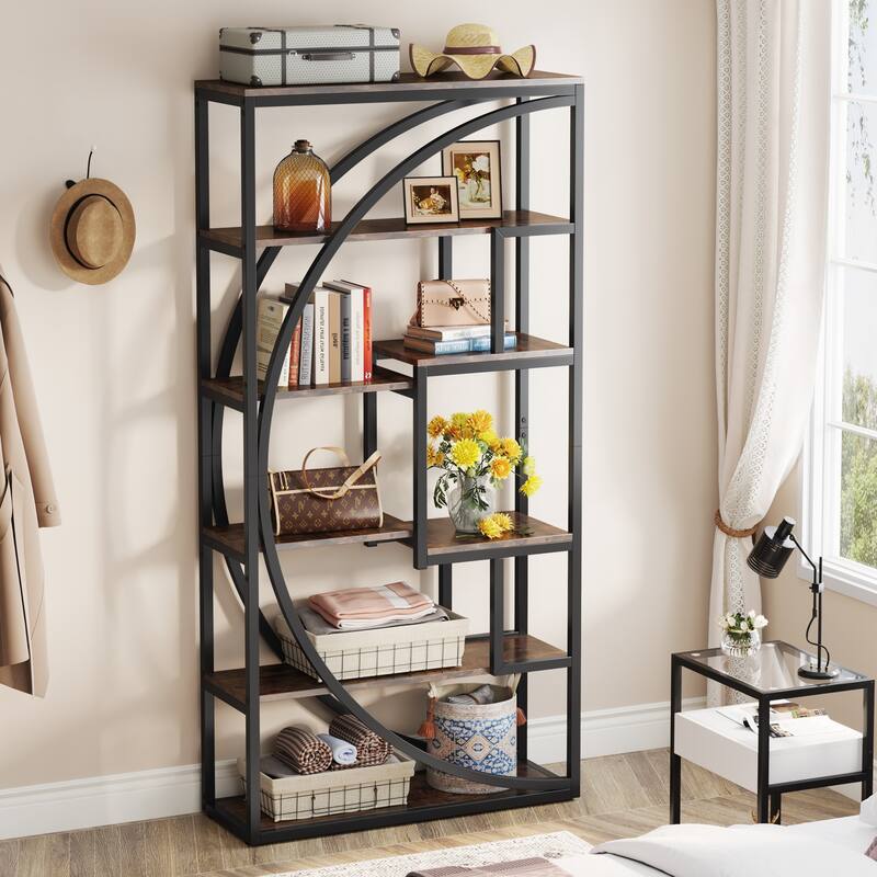 70.8" Tall Modern Geometric Bookshelf with 6-tier storage Shelf - 70.8"H