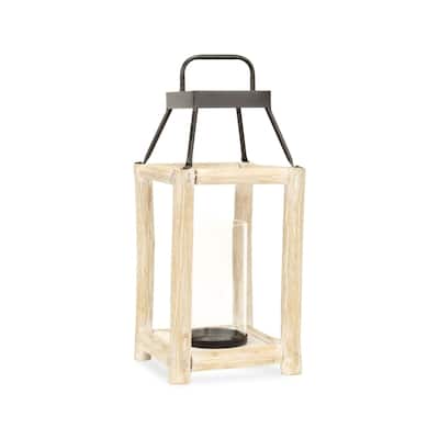 Wooden Bar Solid Lantern with Handle - 18" - Brown and Black - Large