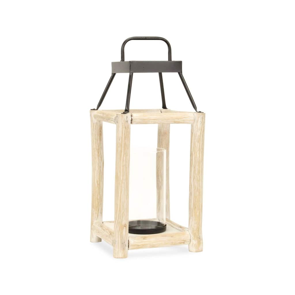 Wooden Bar Solid Lantern with Handle - 18" - Brown and Black - Large