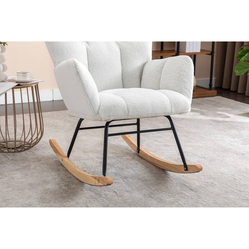 Teddy Fabric Rocking Glider Chair with Wooden Frame and 250lb Weight Capacity