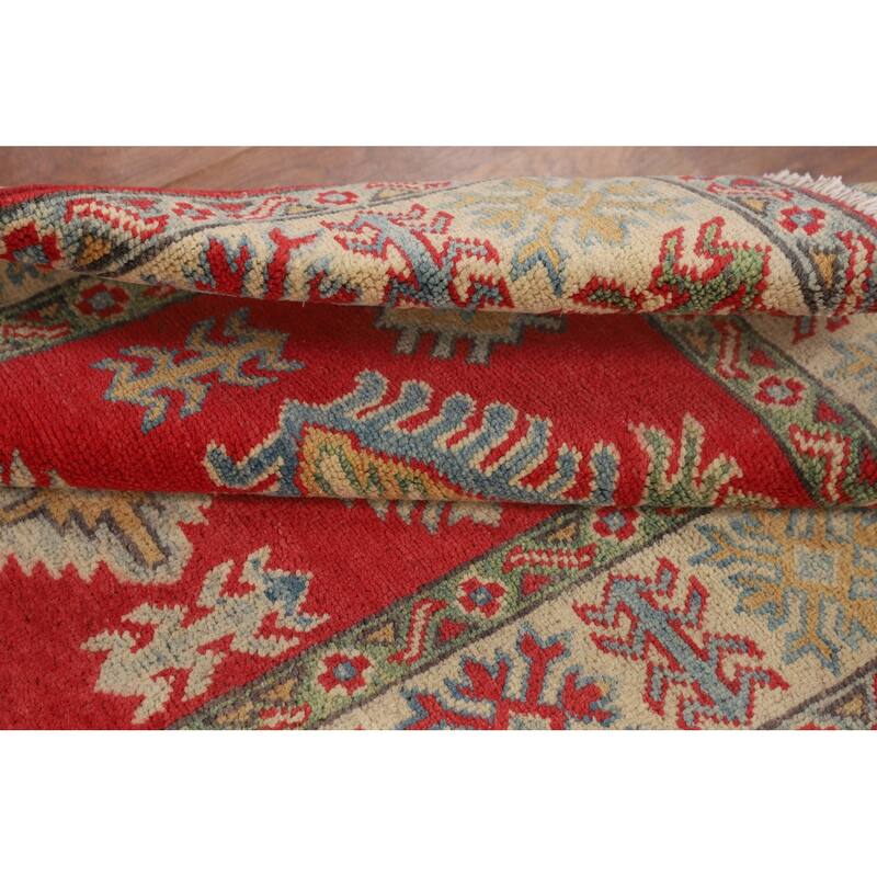 Geometric Red Kazak Oriental Accent Rug Handmade Wool Carpet - 3'3" x 5'0"