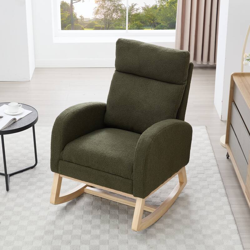 Anmytek Comfortable Teddy Fabric Rocking Chair for Nursery and Primary Living Space - Green