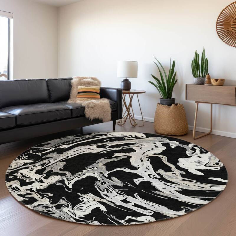 Premium Washable Super Soft Abstract Thrust Mayfield Rug - Black - 8' x 8'