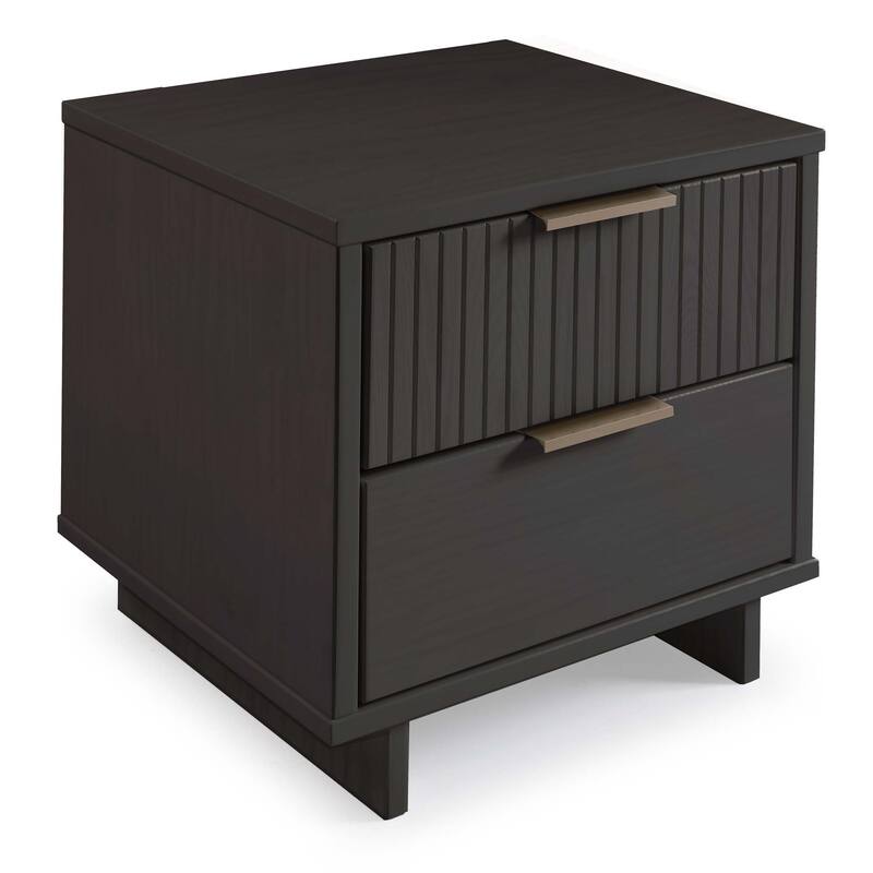 Modern Nightstand with 2 Drawers Ribbed Texture Solid Wood Construction