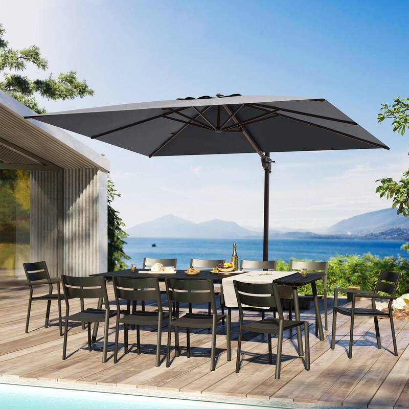 9 x 12 ft Outdoor Shade Parasol Patio Cantilever Offset Umbrella, No Base - Dark Gray