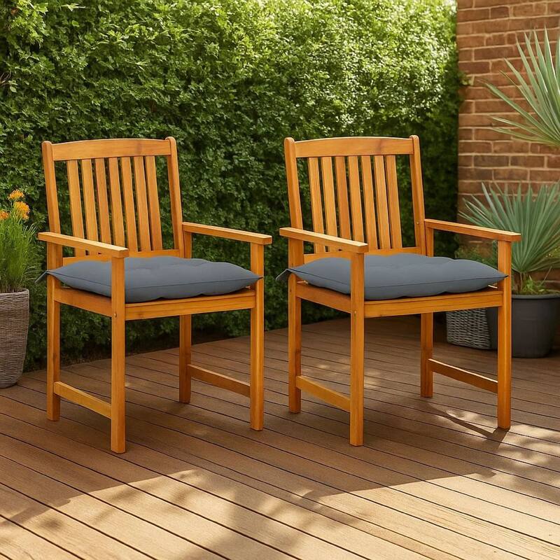 Blaire Outdoor Accent Set of 2, Gray Polyester Brown Acacia Wood