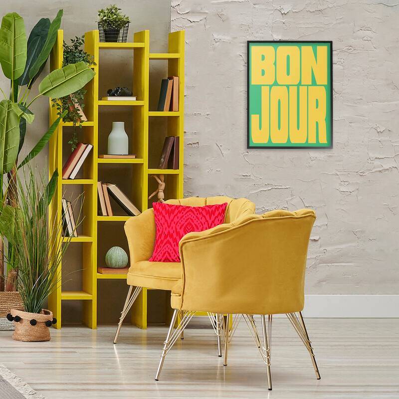 Stupell Bonjour Yellow & Green Framed Giclee Art Design By House of Lulu