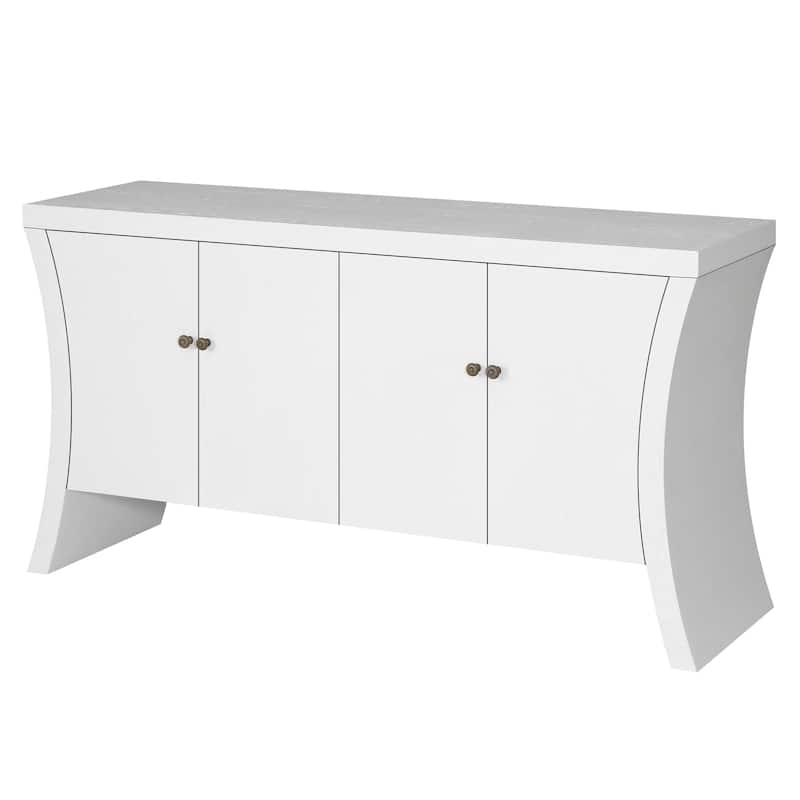 GDFStudio - Industrial 4-Door Credenza with Wooden Arc Legs & Bronze Clasps, Solid Wood Storage Cabinet