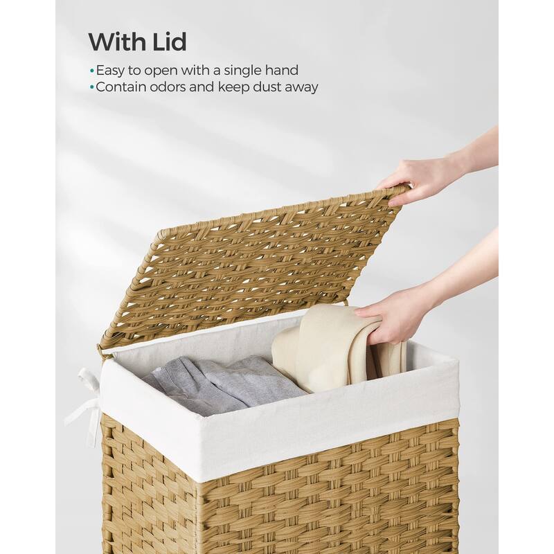 Handwoven Laundry Hamper, 23.8 Gal (90L) Synthetic Rattan Clothes Laundry Basket with Lid and Handles,Removable Liner Bag