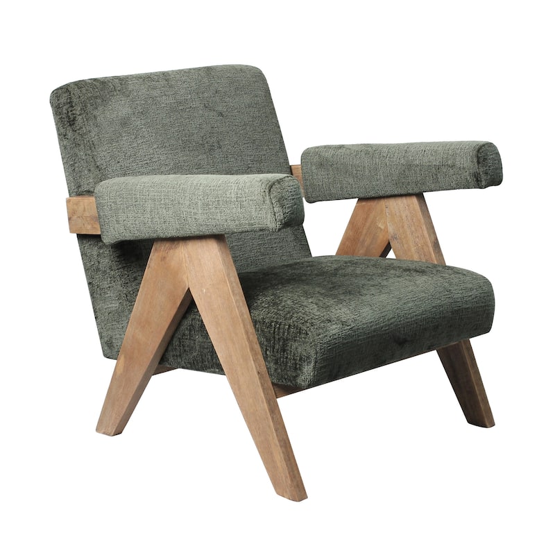 Pierre Nautical Wooden Lounge Chair - Green Fabric with Light Wash Frame