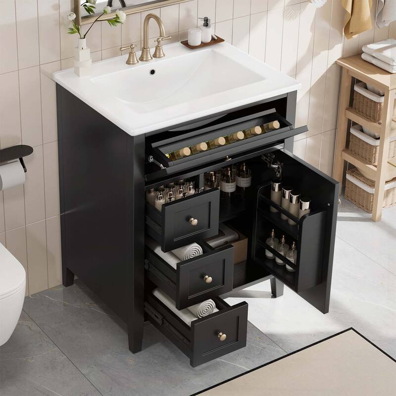24" Black Bathroom Vanity with Sink