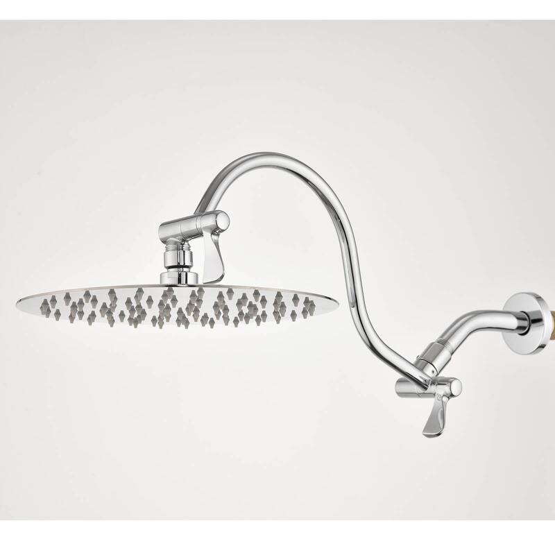 Bathlet 10" Rain Shower Head with Adjustable Height & Distance Extension Arm - Chrome/Clear