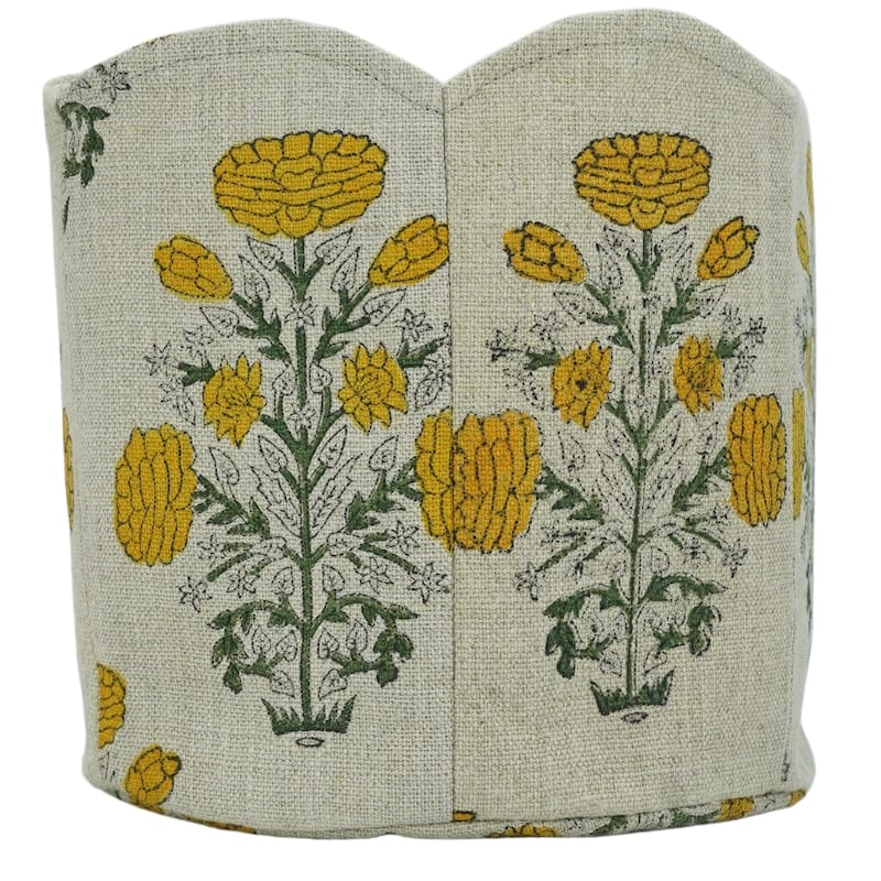 Fabdivine Handmade Floral Room Décor Nursery Storage Basket - Swadesh- Yellow, Green - 8"X6"