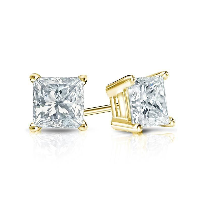 Auriya 14-karat Gold Lab Grown 0.75 carat TDW Princess Diamond Stud Earrings 4-Prong Basket Push-back