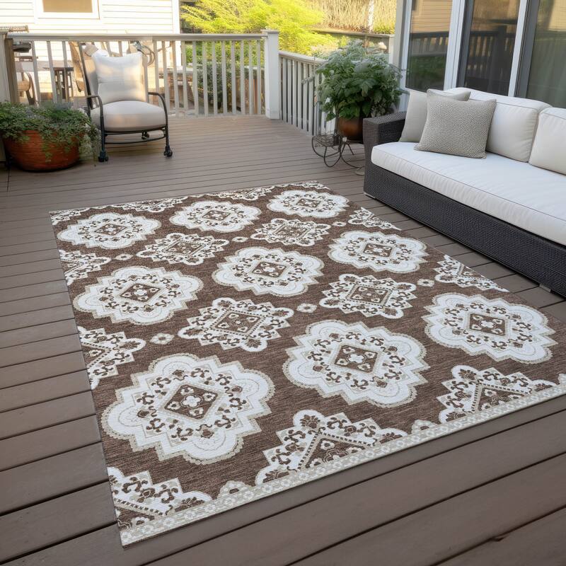 Machine Washable Indoor/ Outdoor Chantille Moroccan Boho Rug - Brown - 8' x 10'