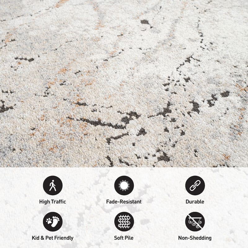 Marble Flow Area Rug - Rug for Living Room, Bedroom - Easy to Clean, Durable Polypropylene/Polyester with Jute Backing