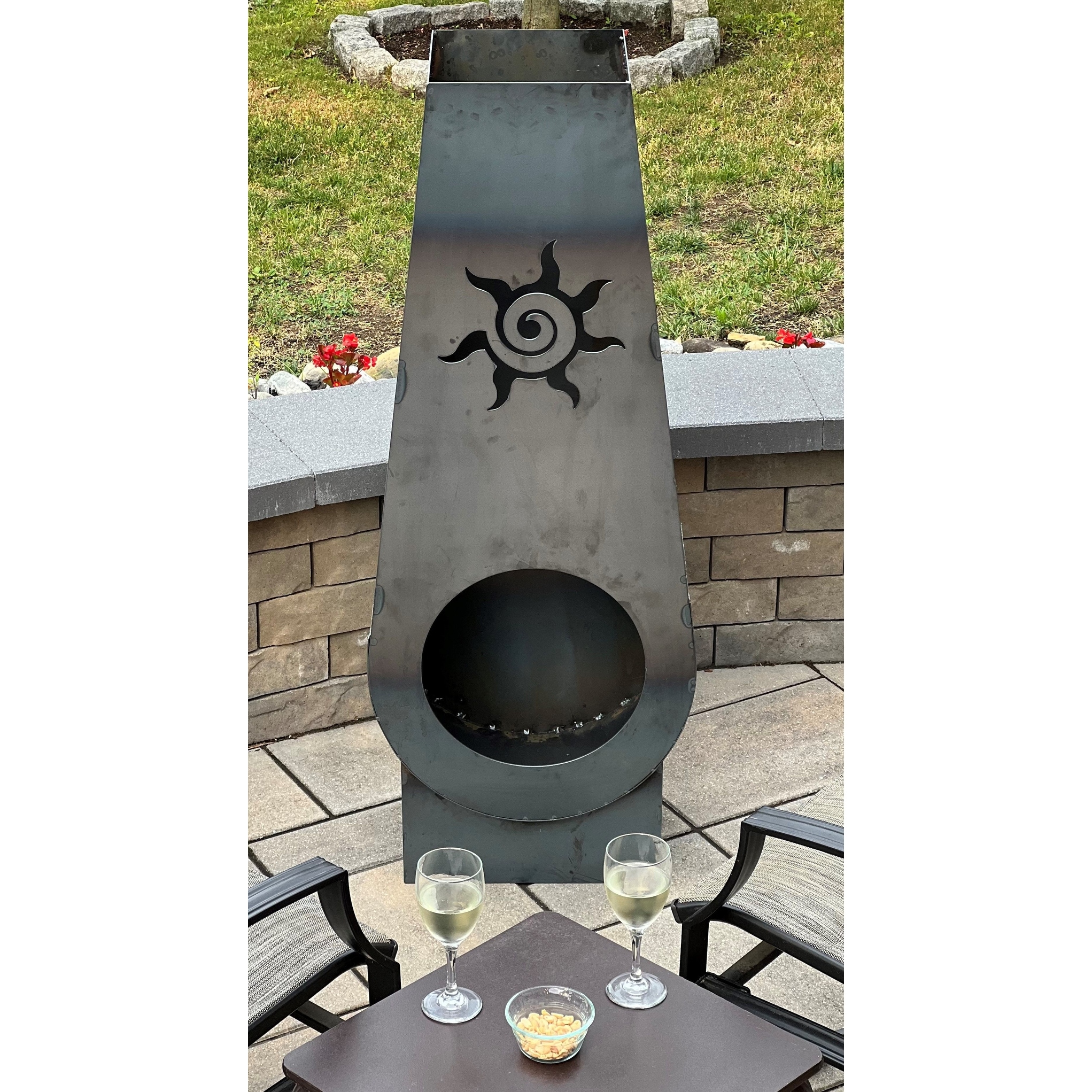 Napa East Suns Fire 47 inch Steel Outdoor Mini Fireplace, Steel Gray