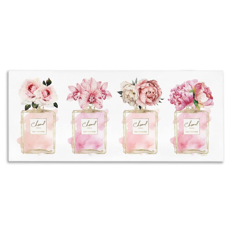 Stupell Pink Floral Bouquets Glam Designer Fashion Jars Canvas Wall Art - 10 x 24