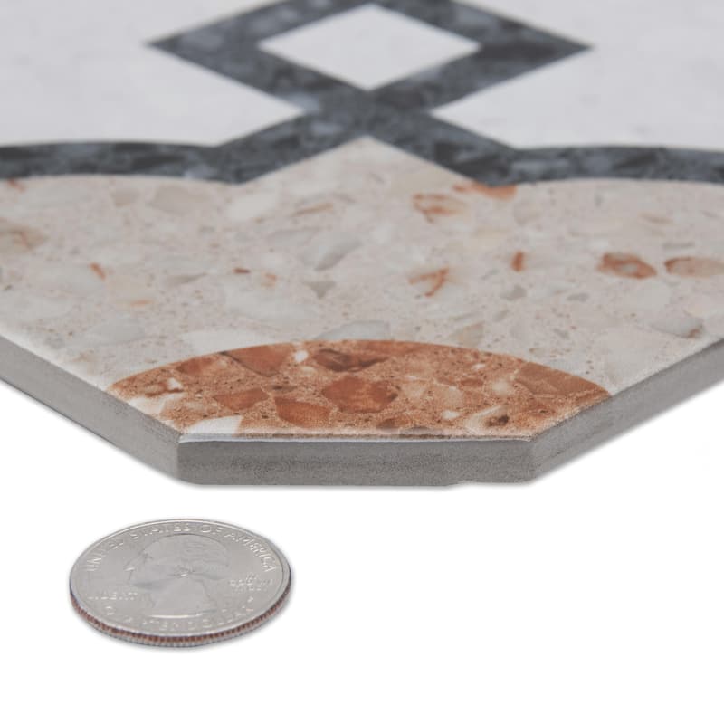 Merola Tile Riviera Octagon Grimaud Multicolor with Taco Beige 7-7/8" x 7-7/8" Porcelain Floor and Wall Tile
