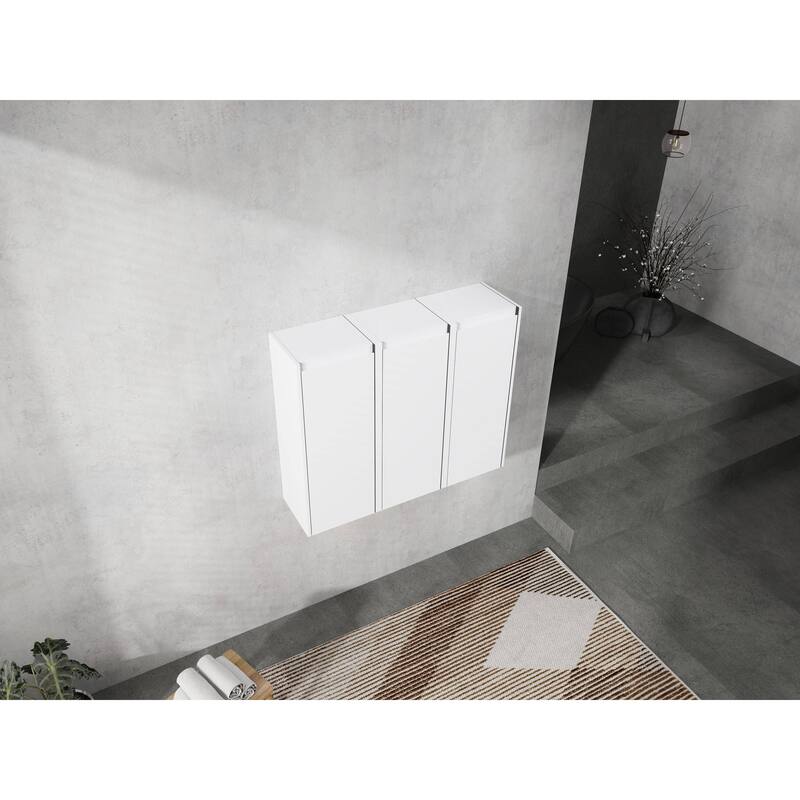 Modern Wall-Mounted Bathroom Side Cabinet with Soft-Close Doors, Floating Design, 6 Storage Compartments, 12-Inch Width