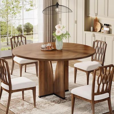 39.4" Round Dining Table for 4, Rustic Brown Farmhouse Kitchen Table