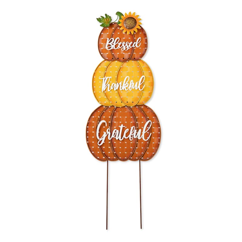 Glitzhome Fall Thanksgiving Metal Turkey Pumpkins Yard Stake - 35.5"H Stacked Pumpkins