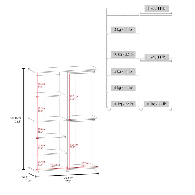 High Two Door Freestanding Armoire With Hanging Rod And Interior Shelves,Compact Bedroom Wardrobe