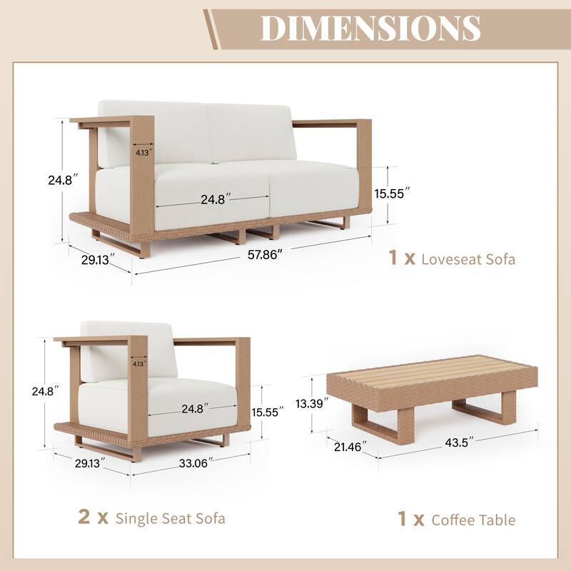 MAINSON ARTS Outdoor Patio Furniture Set, Rattan Wicker Modular Sectional Conversation Set with 10" Extra Thick Cushions