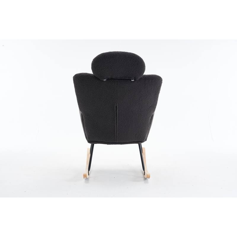 Comfortable Teddy Fabric Upholstered Rocking Chair with High Backrest and Pillows for Indoor Use
