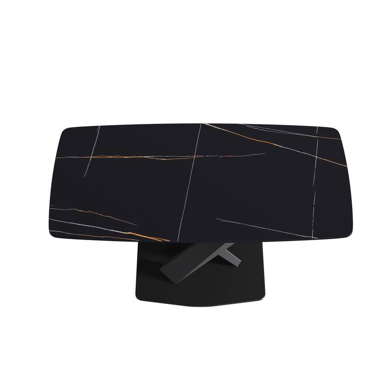 63" Modern Rectangular Sintered Stone Dining Table with Black X-Shaped Carbon Steel Legs