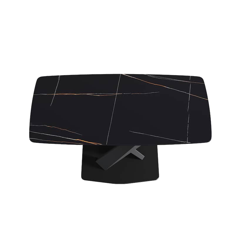 63"Modern artificial stone black curved black metal leg dining table -6 people